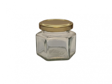 Sechseckglas 106 ml mit 53er gold